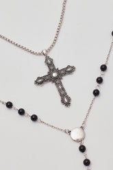 Rosary Beads Necklace 2 Pack Antique Silver